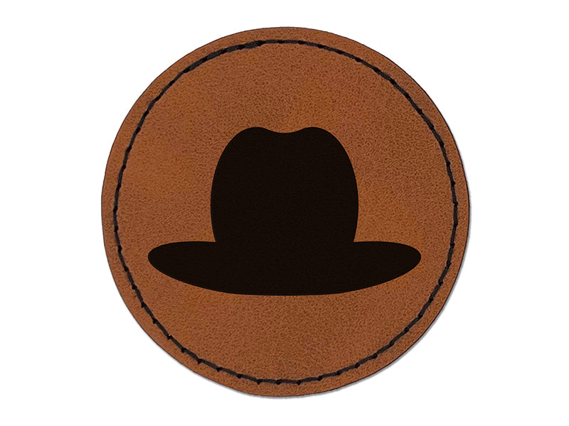 Cowboy Hat Solid Round Iron-On Engraved Faux Leather Patch Applique - 2.5"
