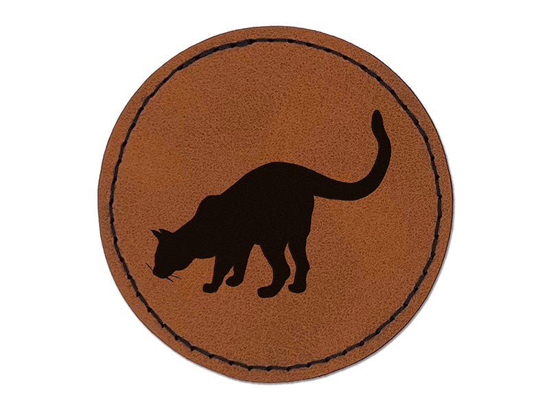 Curious Cat Solid Round Iron-On Engraved Faux Leather Patch Applique - 2.5"