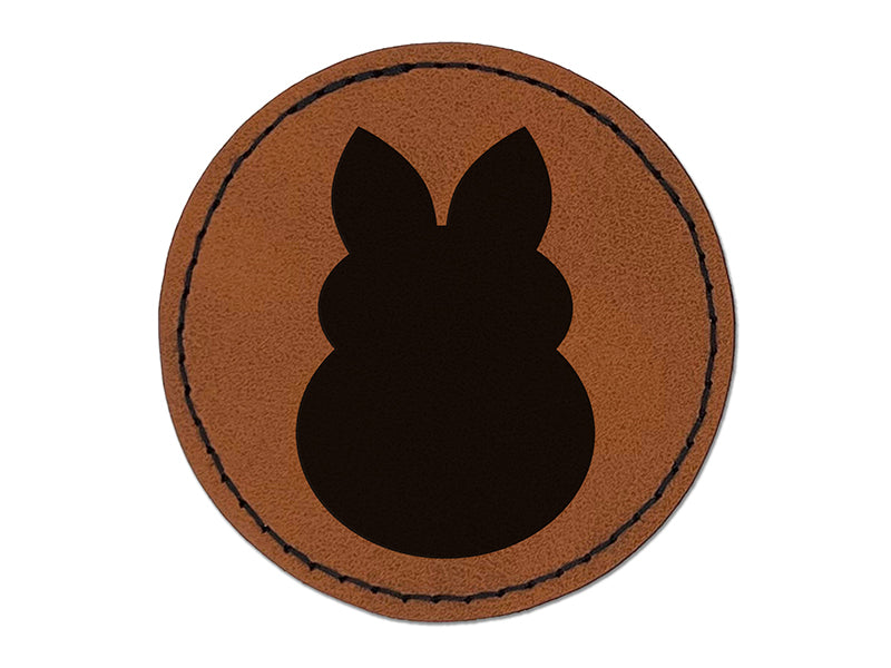 Cute Bunny Rabbit Solid Round Iron-On Engraved Faux Leather Patch Applique - 2.5"