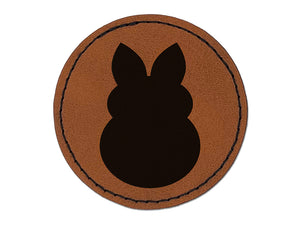 Cute Bunny Rabbit Solid Round Iron-On Engraved Faux Leather Patch Applique - 2.5"