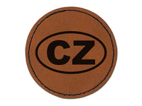 Czech Republic CZ Round Iron-On Engraved Faux Leather Patch Applique - 2.5"