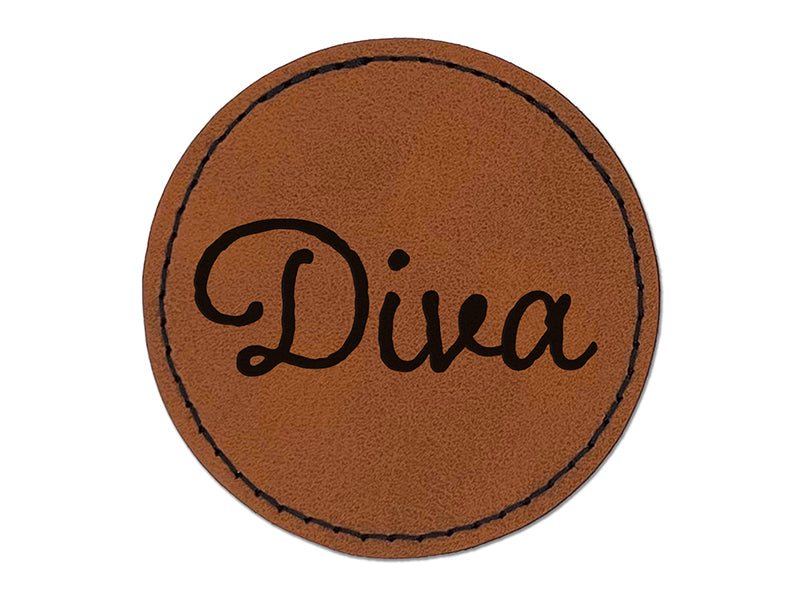 Diva Fun Text Round Iron-On Engraved Faux Leather Patch Applique - 2.5"