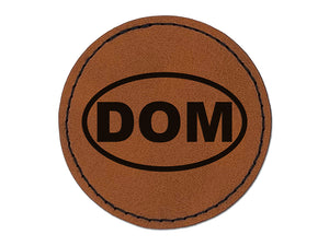 Dominican Republic DOM Round Iron-On Engraved Faux Leather Patch Applique - 2.5"