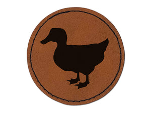 Duck Standing Mallard Solid Round Iron-On Engraved Faux Leather Patch Applique - 2.5"