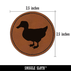 Duck Standing Mallard Solid Round Iron-On Engraved Faux Leather Patch Applique - 2.5"