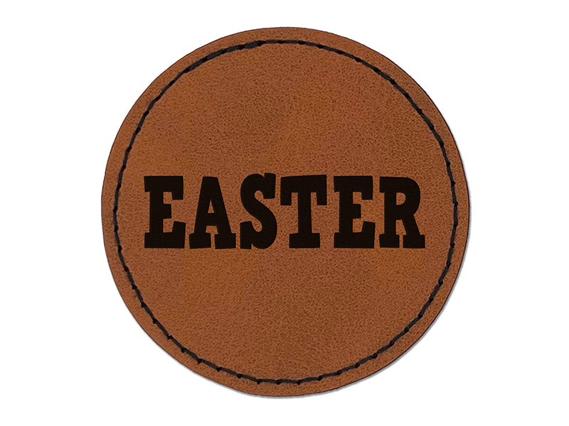 Easter Fun Text Round Iron-On Engraved Faux Leather Patch Applique - 2.5"