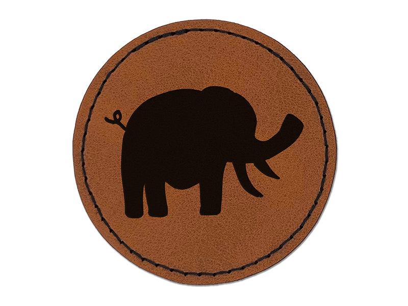 Elephant Doodle Solid Round Iron-On Engraved Faux Leather Patch Applique - 2.5"