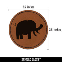 Elephant Doodle Solid Round Iron-On Engraved Faux Leather Patch Applique - 2.5"