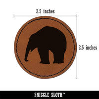 Elephant Side View Solid Round Iron-On Engraved Faux Leather Patch Applique - 2.5"