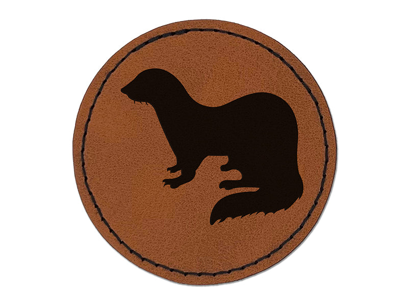 Ferret Solid Round Iron-On Engraved Faux Leather Patch Applique - 2.5"