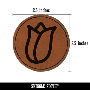 Flower Bud Outline Round Iron-On Engraved Faux Leather Patch Applique - 2.5"