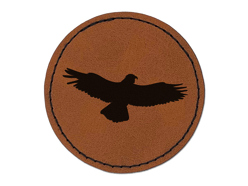 Flying Eagle Solid Round Iron-On Engraved Faux Leather Patch Applique - 2.5"