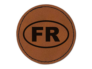 France FR Round Iron-On Engraved Faux Leather Patch Applique - 2.5"