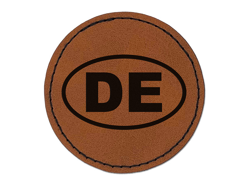 Germany Deutschland DE Round Iron-On Engraved Faux Leather Patch Applique - 2.5"