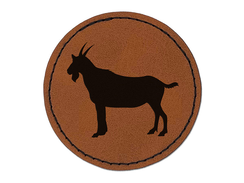 Goat Solid Round Iron-On Engraved Faux Leather Patch Applique - 2.5"