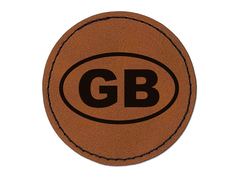 Great Britain GB Round Iron-On Engraved Faux Leather Patch Applique - 2.5"