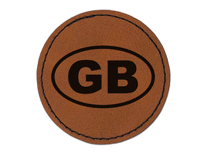 Great Britain GB Round Iron-On Engraved Faux Leather Patch Applique - 2.5"