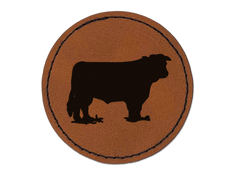 Hereford Cow Solid Round Iron-On Engraved Faux Leather Patch Applique - 2.5"
