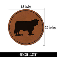 Hereford Cow Solid Round Iron-On Engraved Faux Leather Patch Applique - 2.5"