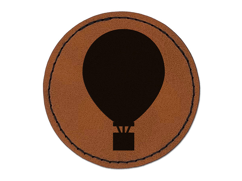 Hot Air Balloon Solid Round Iron-On Engraved Faux Leather Patch Applique - 2.5"