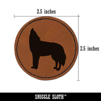 Howling Wolf Solid Round Iron-On Engraved Faux Leather Patch Applique - 2.5"