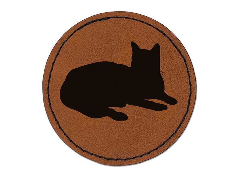Lazy Cat Round Iron-On Engraved Faux Leather Patch Applique - 2.5"