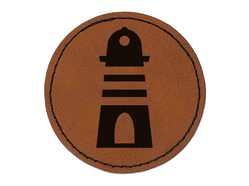 Lighthouse Striped Round Iron-On Engraved Faux Leather Patch Applique - 2.5"