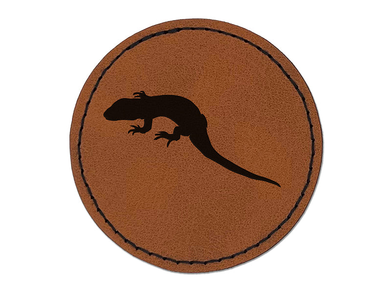 Lizard Solid Round Iron-On Engraved Faux Leather Patch Applique - 2.5"