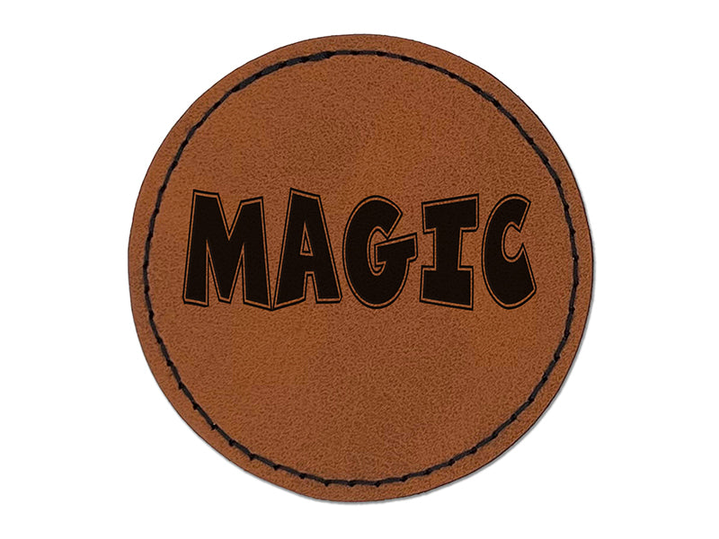 Magic Fun Text Round Iron-On Engraved Faux Leather Patch Applique - 2.5"
