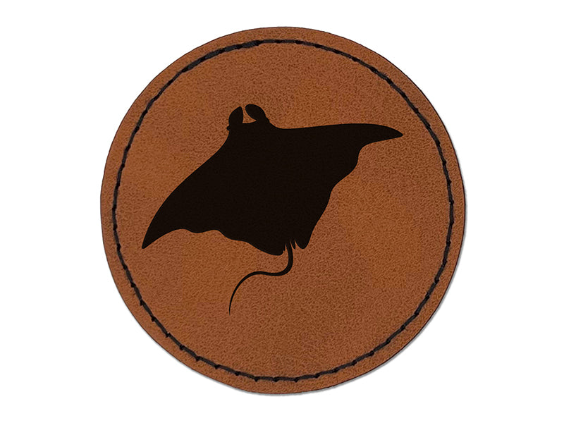 Manta Ray Solid Round Iron-On Engraved Faux Leather Patch Applique - 2.5"