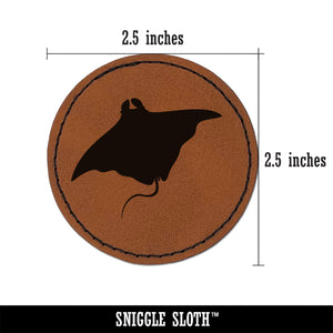 Manta Ray Solid Round Iron-On Engraved Faux Leather Patch Applique - 2.5"