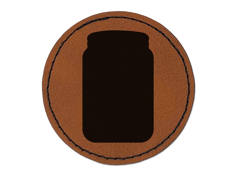 Mason Jar Solid Round Iron-On Engraved Faux Leather Patch Applique - 2.5"