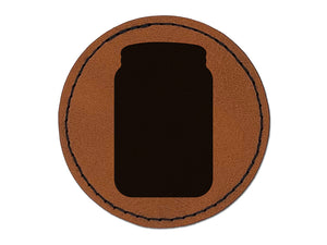 Mason Jar Solid Round Iron-On Engraved Faux Leather Patch Applique - 2.5"