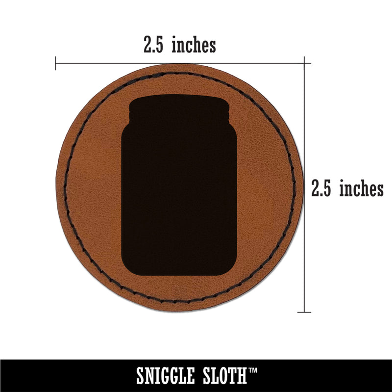 Mason Jar Solid Round Iron-On Engraved Faux Leather Patch Applique - 2.5"