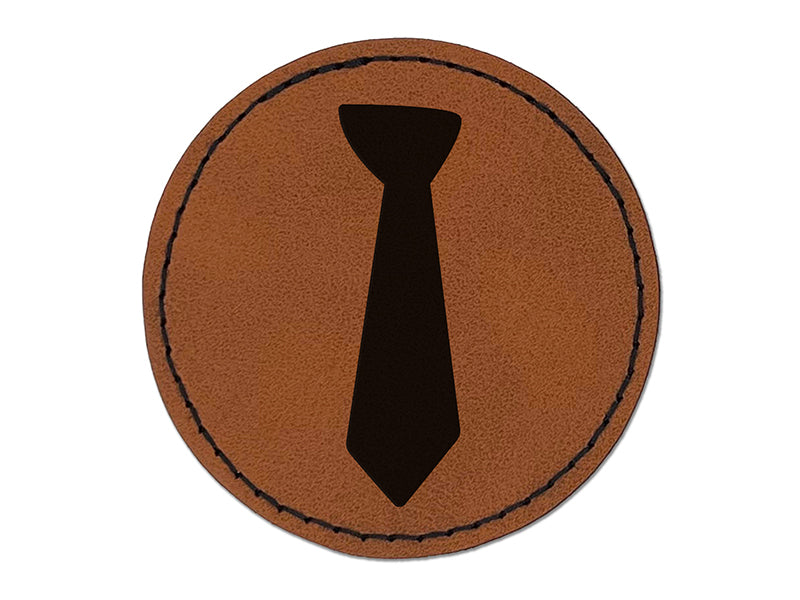 Neck Tie Doodle Solid Round Iron-On Engraved Faux Leather Patch Applique - 2.5"