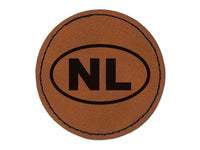 Netherlands NL Round Iron-On Engraved Faux Leather Patch Applique - 2.5"