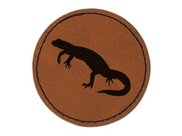 Newt Lizard Salamander Solid Round Iron-On Engraved Faux Leather Patch Applique - 2.5"