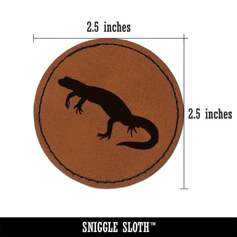 Newt Lizard Salamander Solid Round Iron-On Engraved Faux Leather Patch Applique - 2.5"