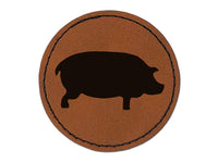 Pig Solid Side View Round Iron-On Engraved Faux Leather Patch Applique - 2.5"