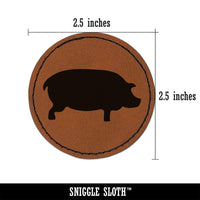 Pig Solid Side View Round Iron-On Engraved Faux Leather Patch Applique - 2.5"