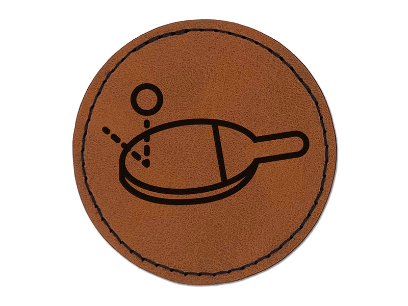 Ping Pong Table Tennis Bouncing Ball Round Iron-On Engraved Faux Leather Patch Applique - 2.5"