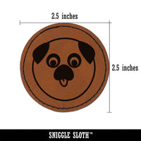 Playful Pug Face Round Iron-On Engraved Faux Leather Patch Applique - 2.5"