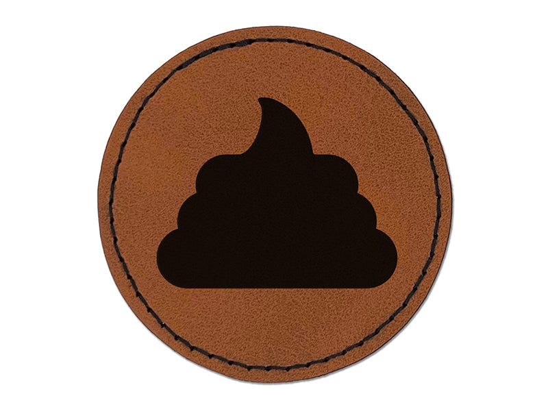 Poop Symbol Emoticon Solid Round Iron-On Engraved Faux Leather Patch Applique - 2.5"