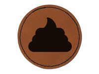 Poop Symbol Emoticon Solid Round Iron-On Engraved Faux Leather Patch Applique - 2.5"