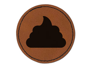 Poop Symbol Emoticon Solid Round Iron-On Engraved Faux Leather Patch Applique - 2.5"