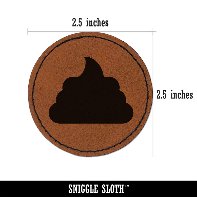 Poop Symbol Emoticon Solid Round Iron-On Engraved Faux Leather Patch Applique - 2.5"