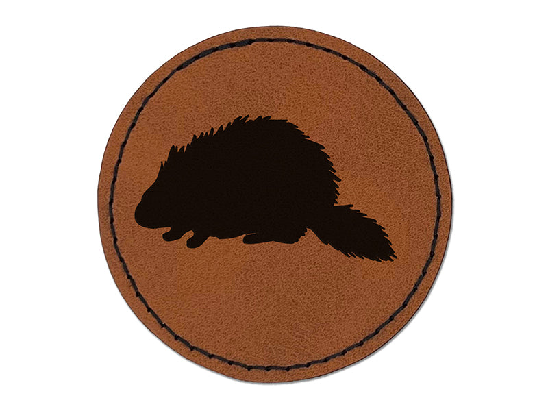 Porcupine Solid Round Iron-On Engraved Faux Leather Patch Applique - 2.5"