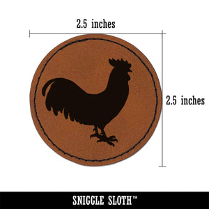 Rooster Chicken Standing Solid Round Iron-On Engraved Faux Leather Patch Applique - 2.5"