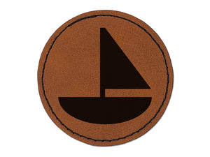 Sail Boat Solid Round Iron-On Engraved Faux Leather Patch Applique - 2.5"