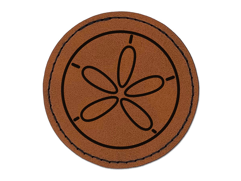 Sand Dollar Sea Urchin Ocean Beach Outline Round Iron-On Engraved Faux Leather Patch Applique - 2.5"